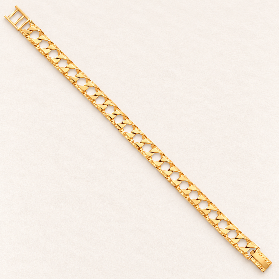 Bracelet Gourmette Gravée — or jaune 9 carats, 9 mm