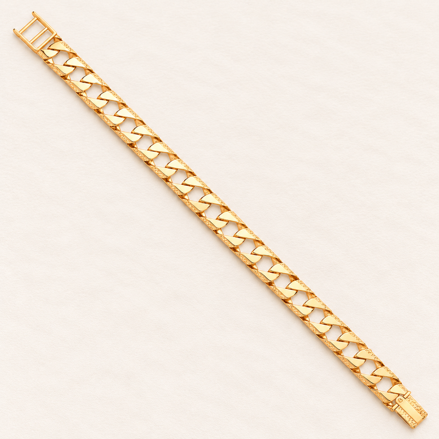 Bracelet Gourmette Gravée — or jaune 9 carats, 11 mm