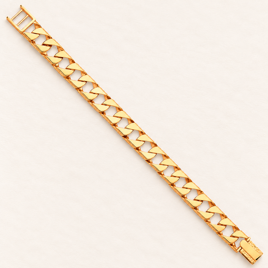 Bracelet Gourmette Facettée — or jaune 9 carats, 12 mm