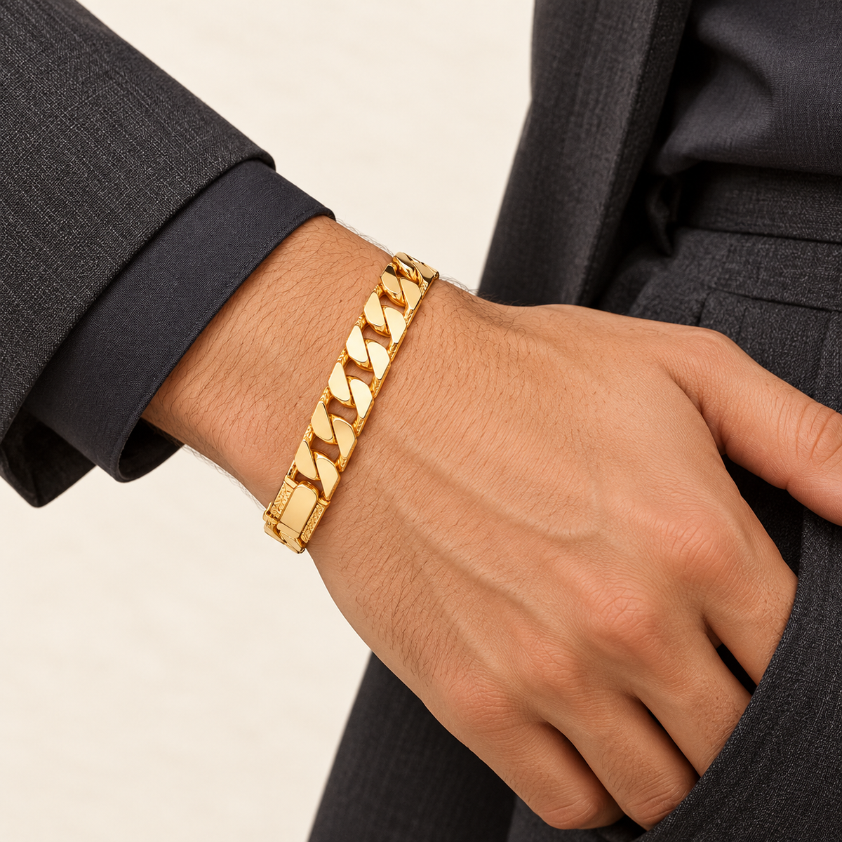 Bracelet Gourmette Facettée — or jaune 9 carats, 12 mm