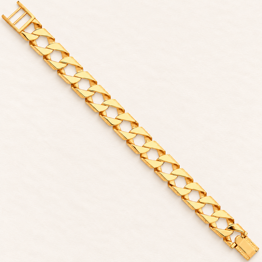 Bracelet Gourmette Gravée — or jaune 9 carats, 16 mm