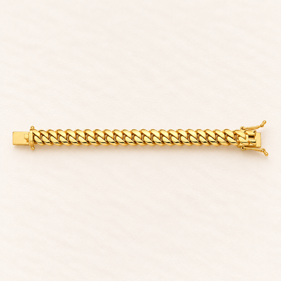 Bracelet Gourmette Signature — or jaune 9 carats, 14 mm