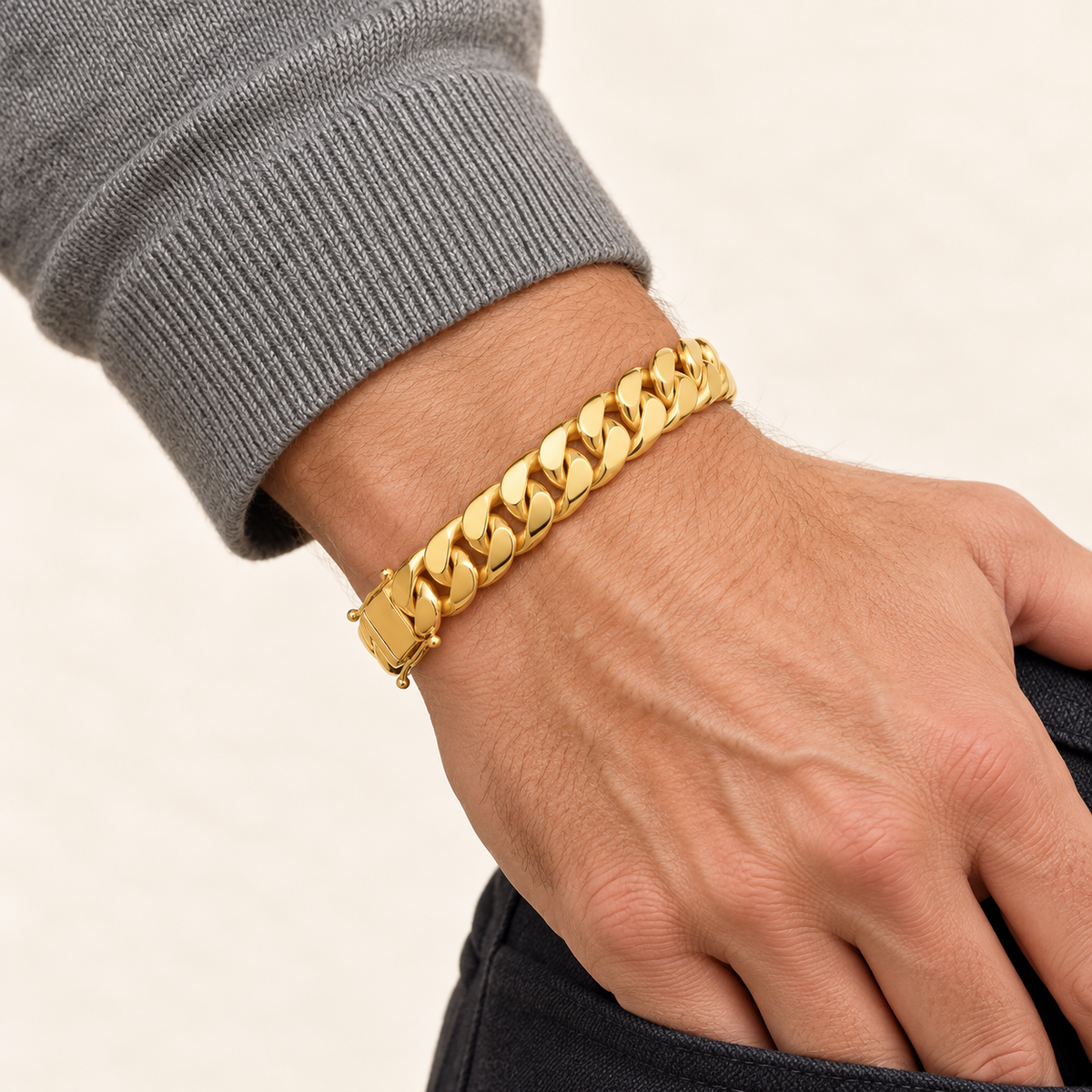 Bracelet Gourmette Signature — or jaune 9 carats, 14 mm