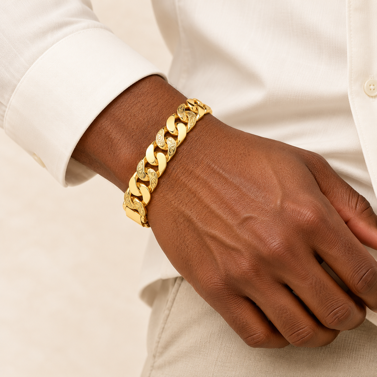 Bracelet Maillons Sculptés — or jaune 9 carats, 16 mm