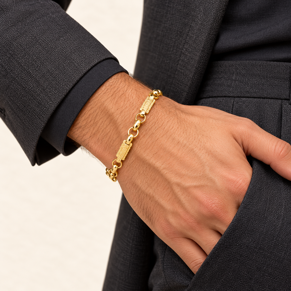 Bracelet Belcher Gravé — or jaune 9 carats
