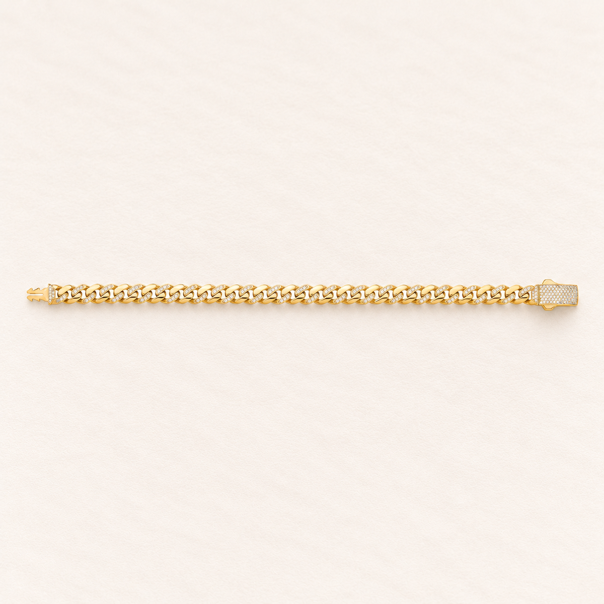Bracelet Gourmette Lumière — or jaune 9 carats et oxydes de zirconium, 8 mm