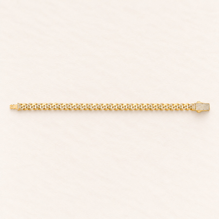 Bracelet Gourmette Lumière — or jaune 9 carats et oxydes de zirconium, 8 mm