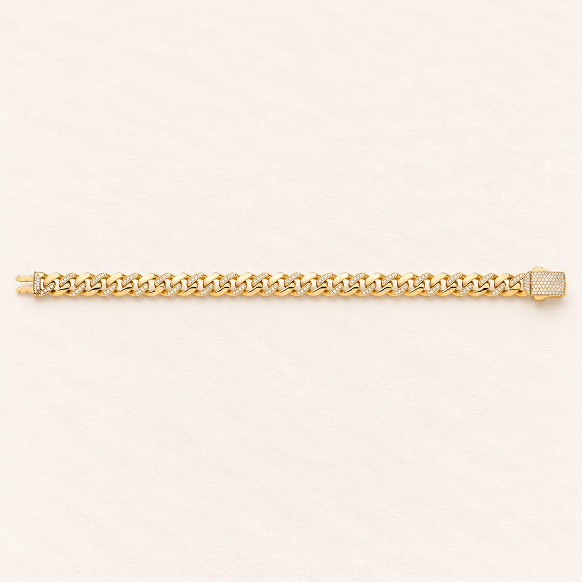 Bracelet Gourmette Lumière — or jaune 9 carats et oxydes de zirconium, 9 mm