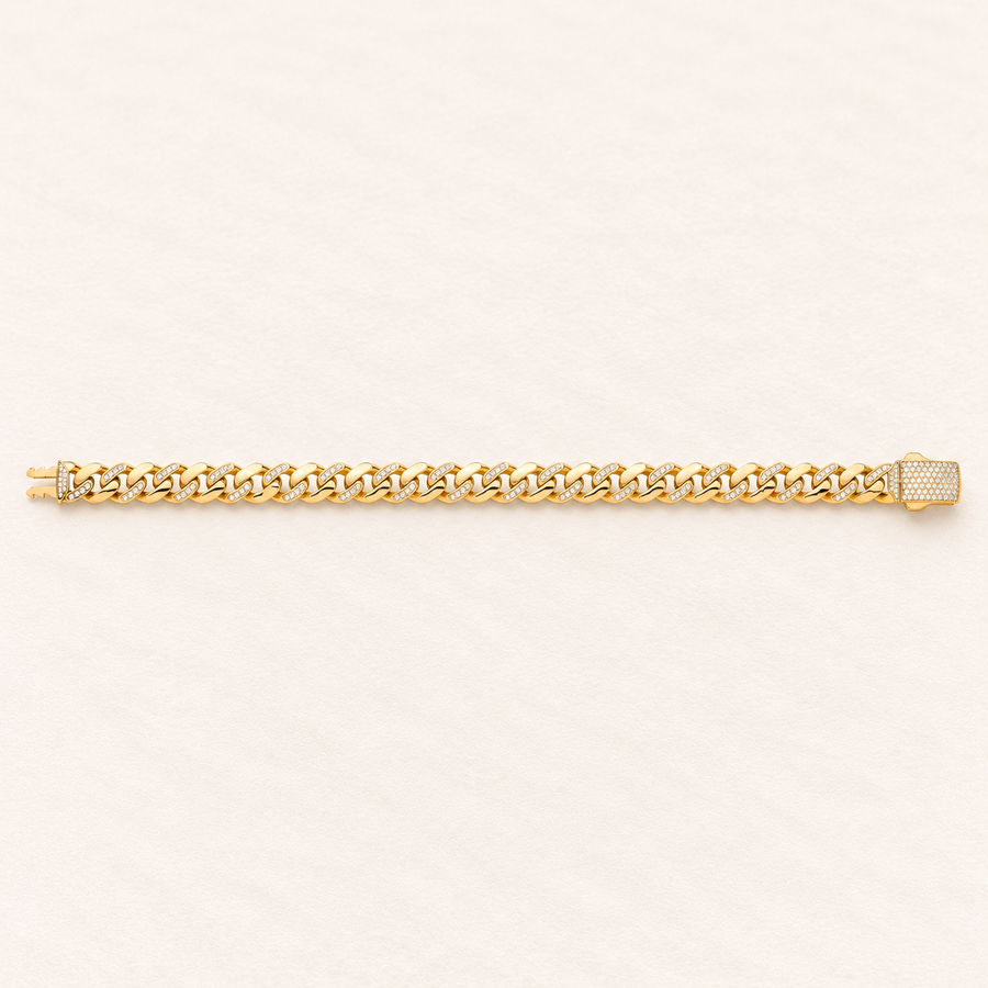 Bracelet Gourmette Lumière — or jaune 9 carats et oxydes de zirconium, 9 mm