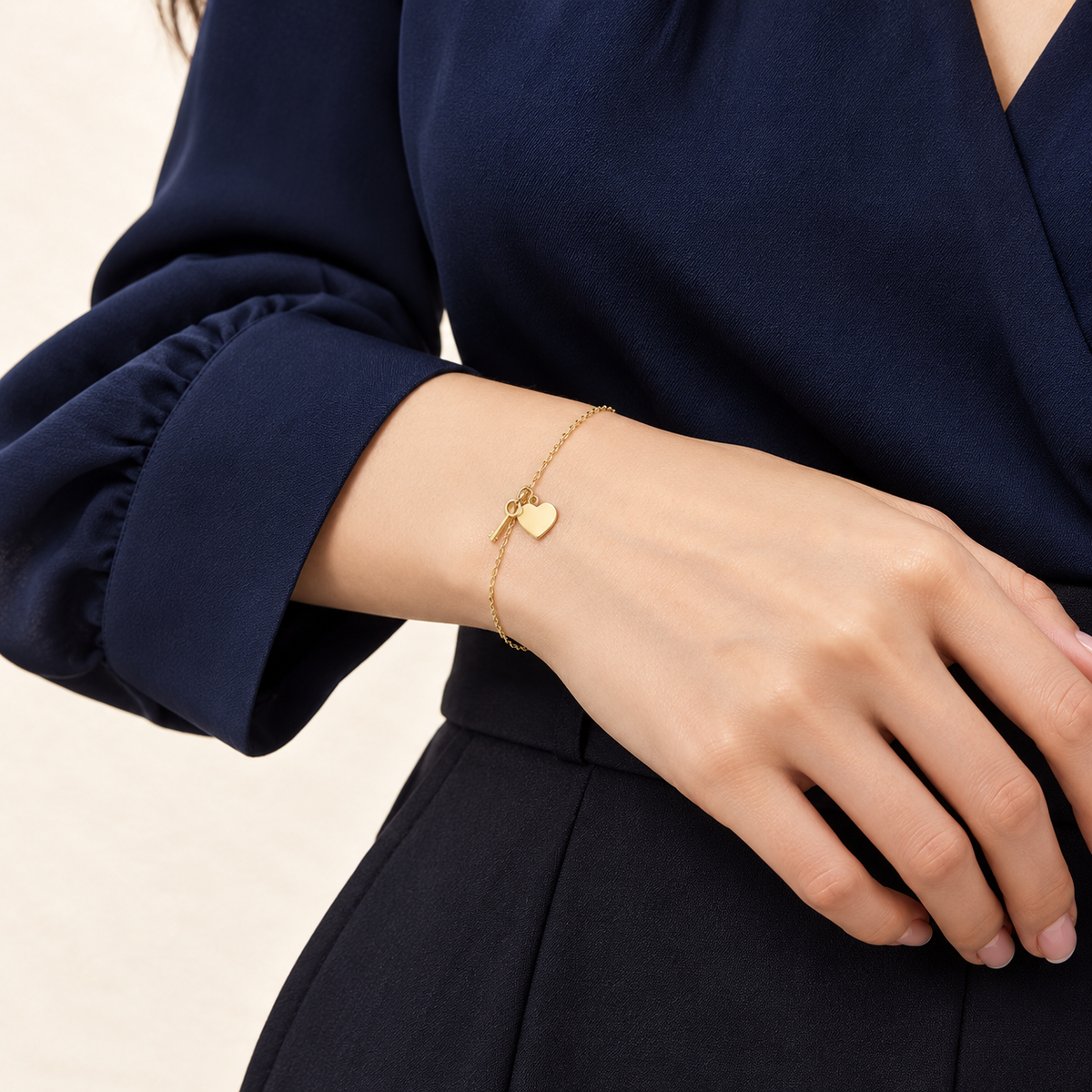 Heart and Key Bracelet — 9ct yellow gold