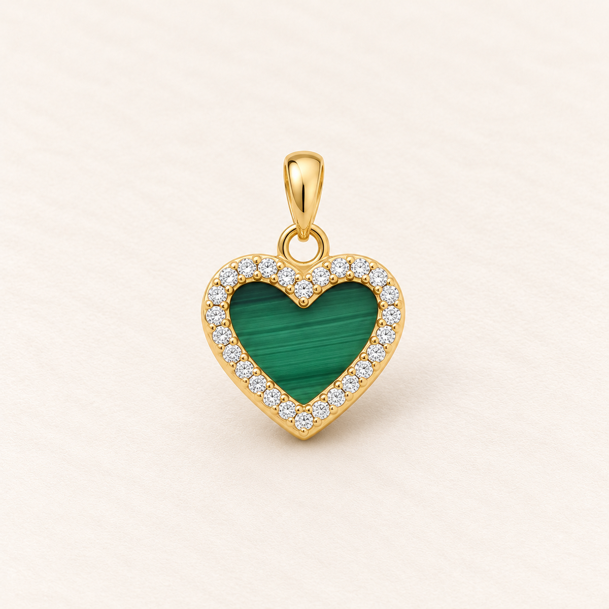 Malachite Heart Necklace — 9ct yellow gold and cubic zirconia