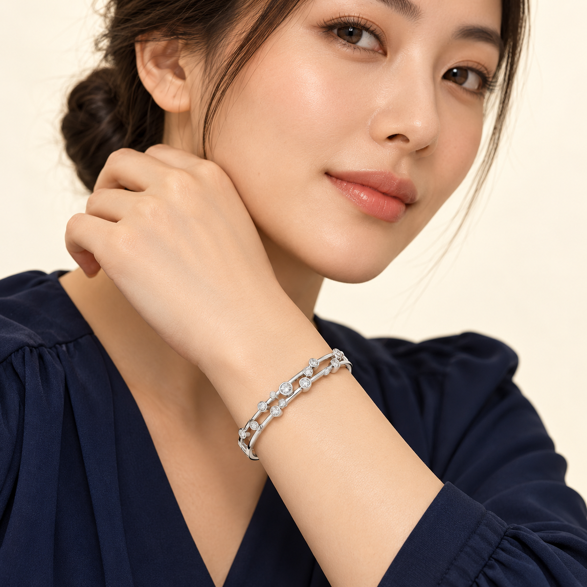 Jonc Constellation — or blanc 9 carats et diamants 1 ct