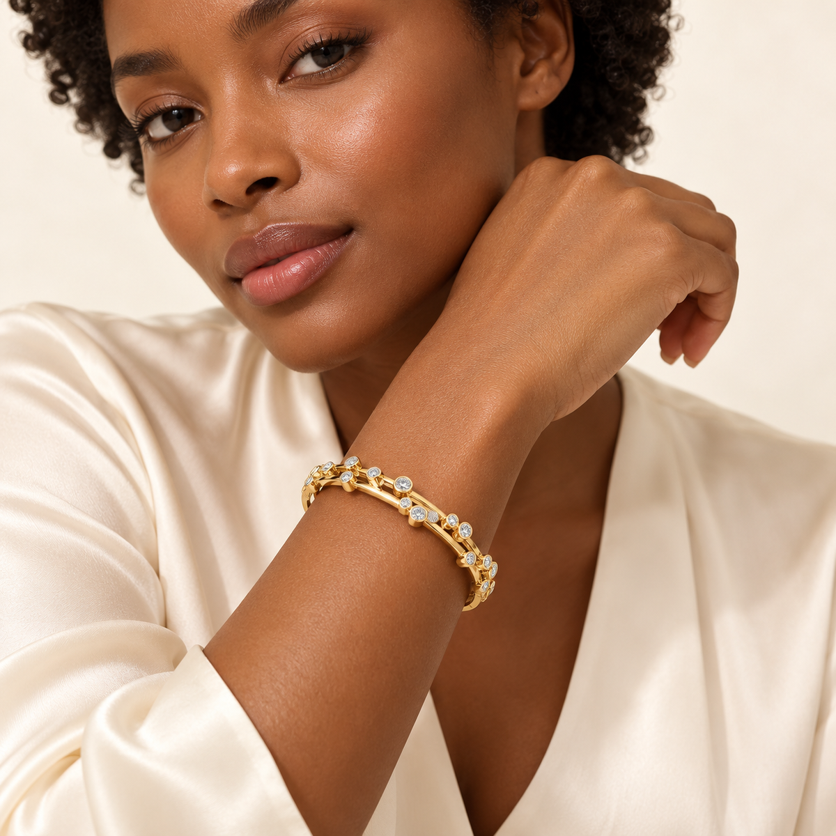 Jonc Constellation — or jaune 9 carats et diamants 1 ct