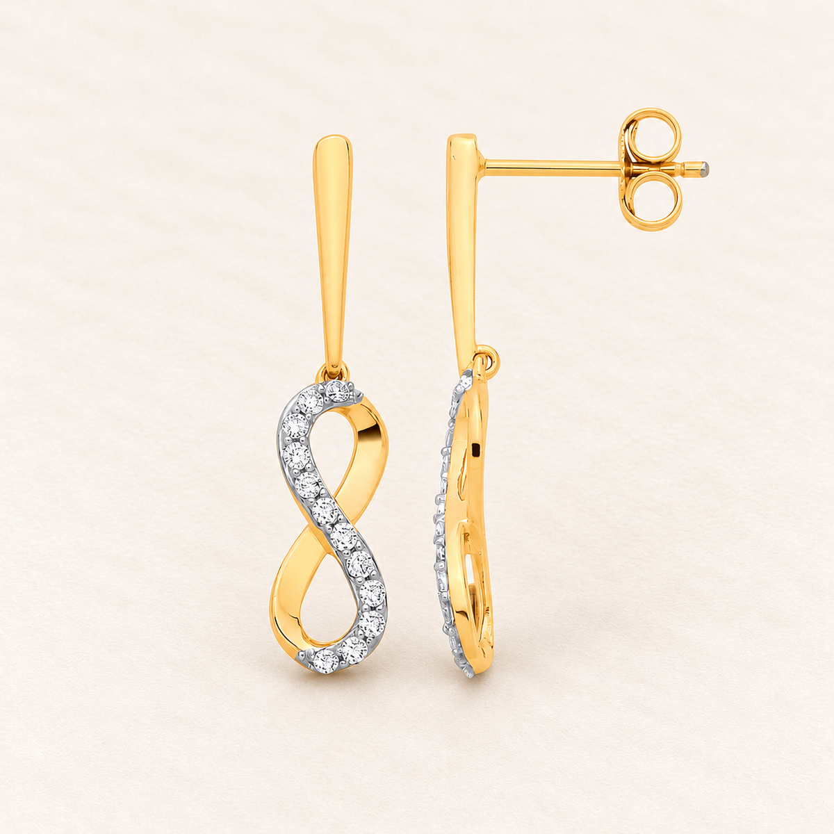 Boucles d’oreilles Infini — or jaune 9 carats et diamants 0,25 ct