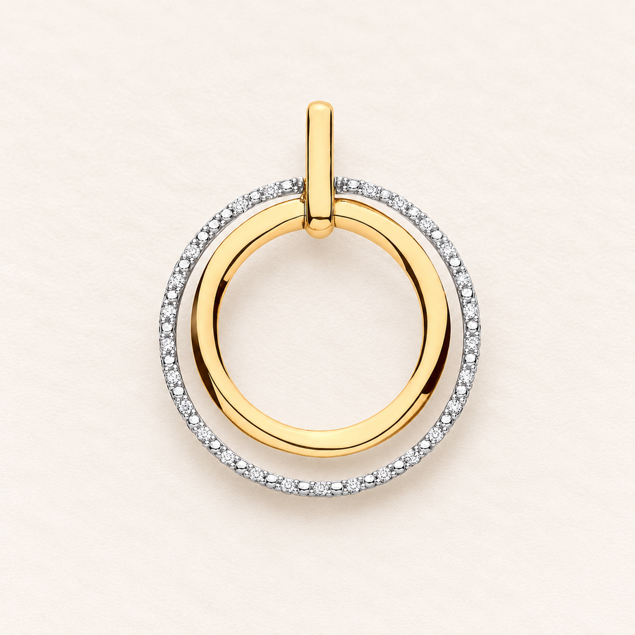 Double Circle Pendant — 9ct yellow gold and diamonds 0.10 ct