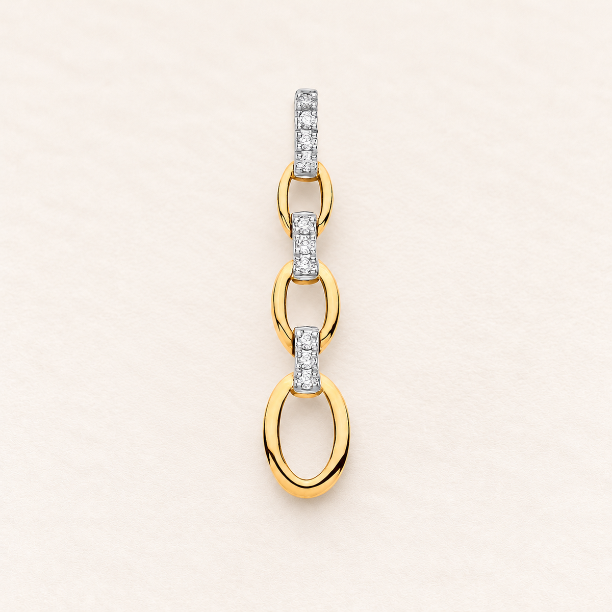 Pendentif Trois Maillons — or jaune 9 carats et diamants 0,10 ct