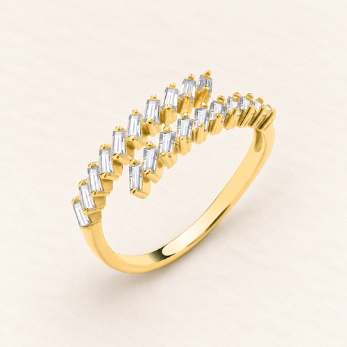 Crossed Baguettes Ring — 9ct yellow gold