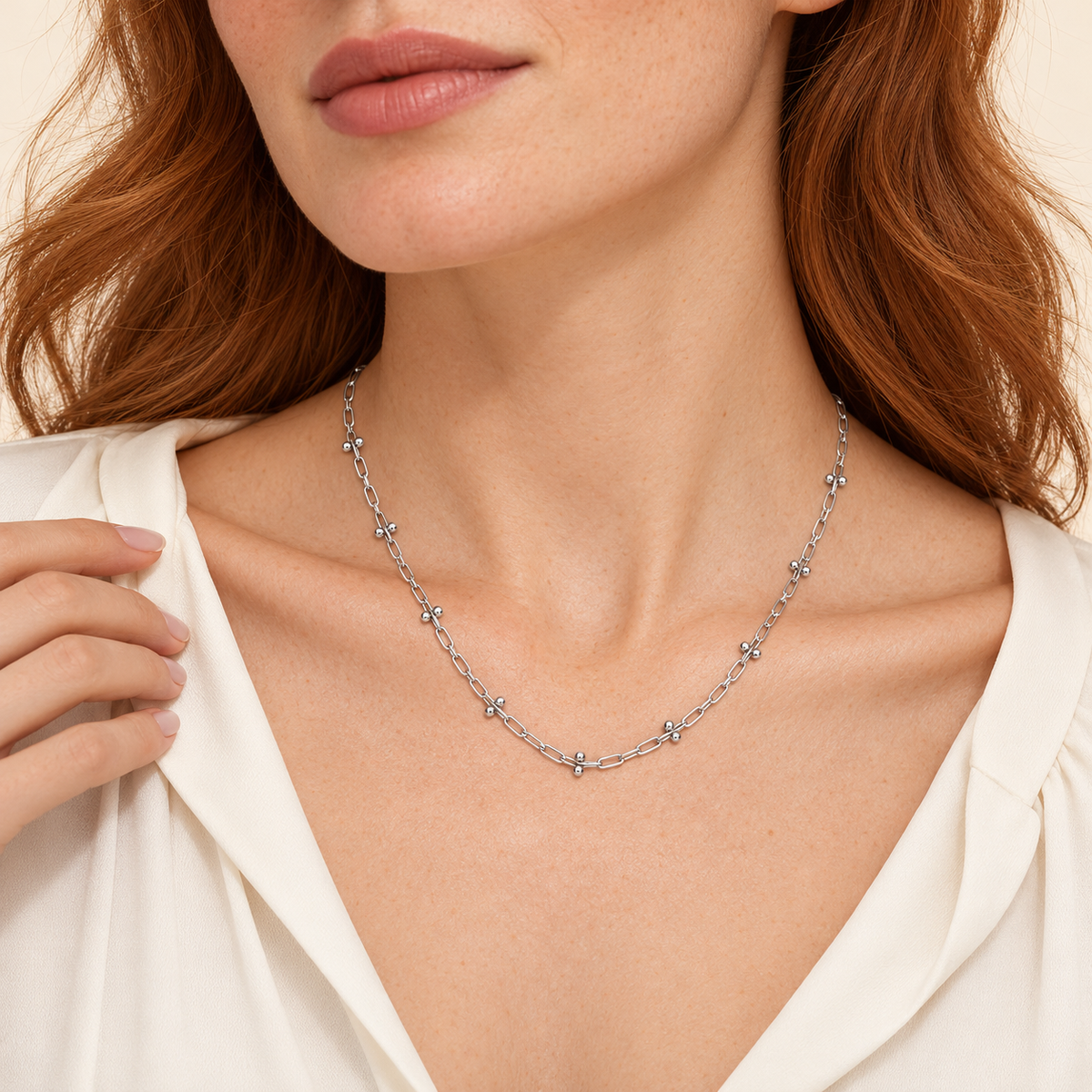 Collier Maillons Perlés — argent