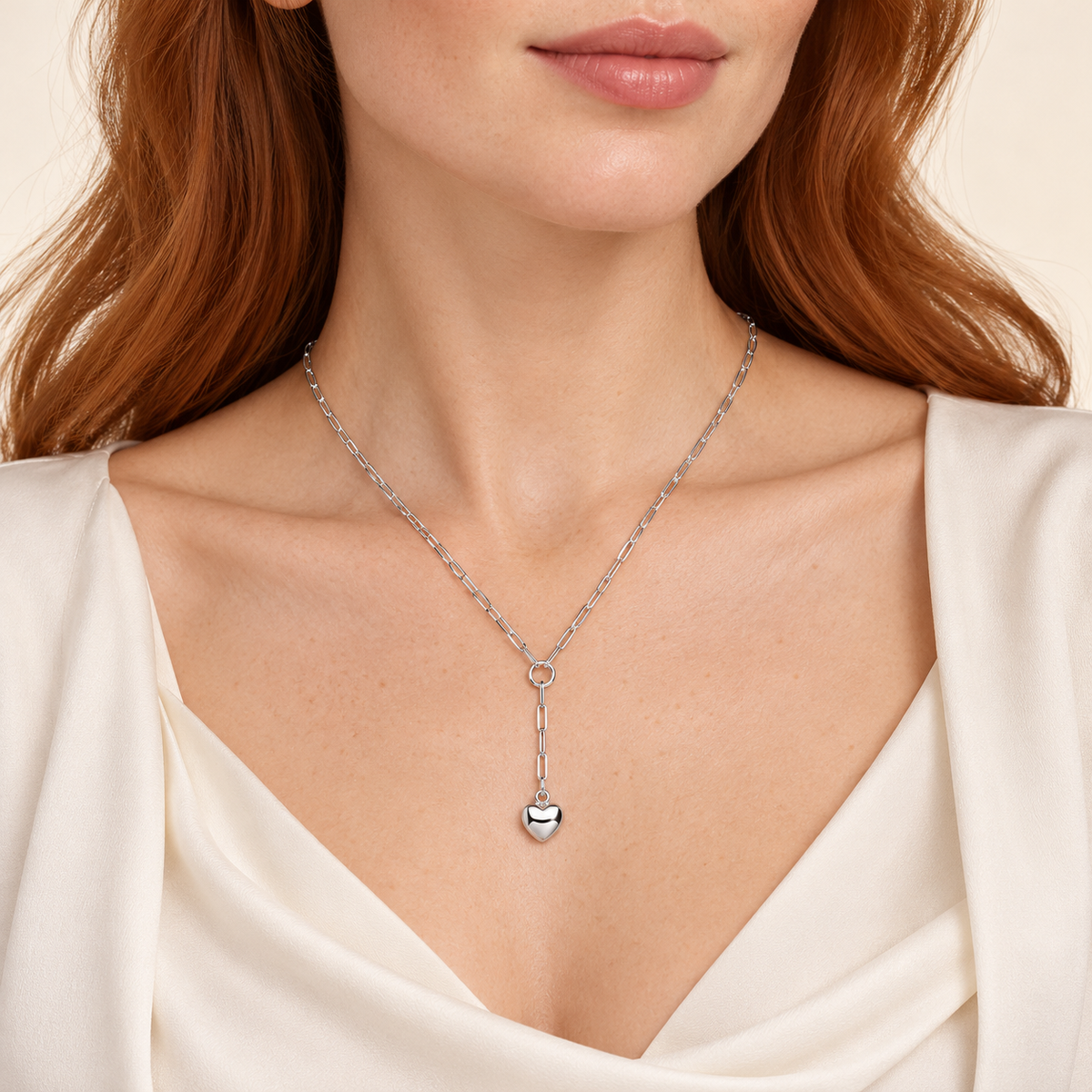 Suspended Heart Necklace — silver