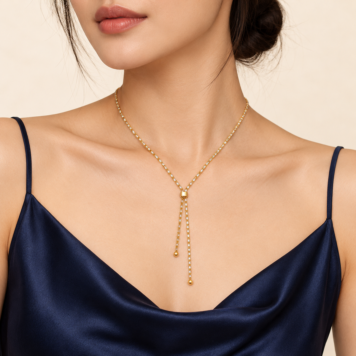 Collier Cravate Perlée — argent plaqué or jaune