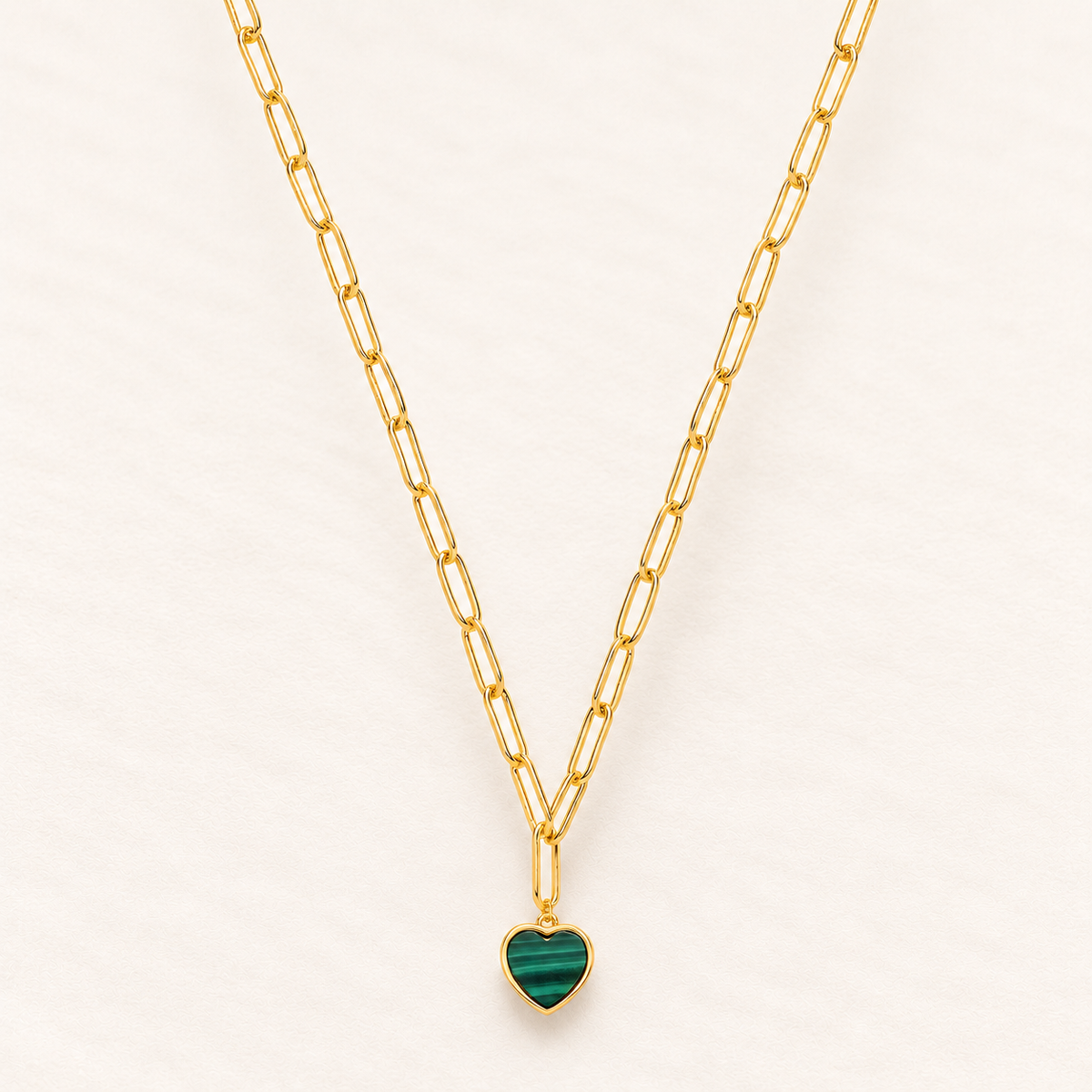 Collier Cœur Vert — argent plaqué or jaune