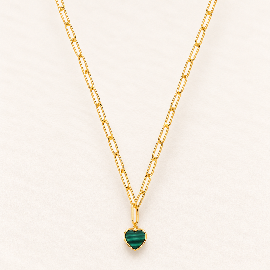 Green Heart Necklace — yellow-gold-plated silver