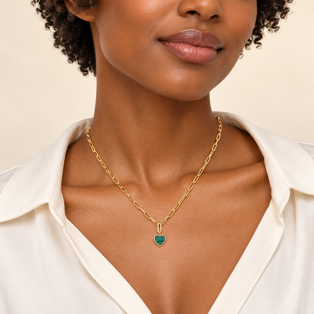Collier Cœur Vert — argent plaqué or jaune
