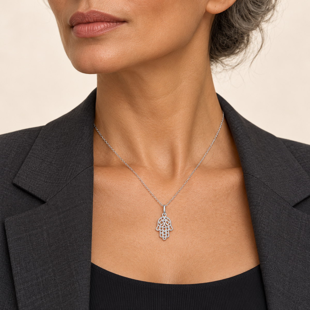 Filigree Hamsa Pendant — silver