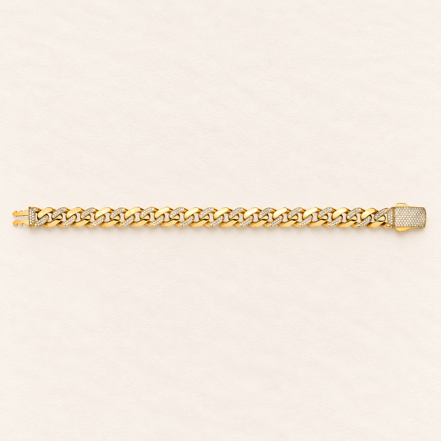 Bracelet Gourmette Pavée — or jaune 9 carats et oxydes de zirconium