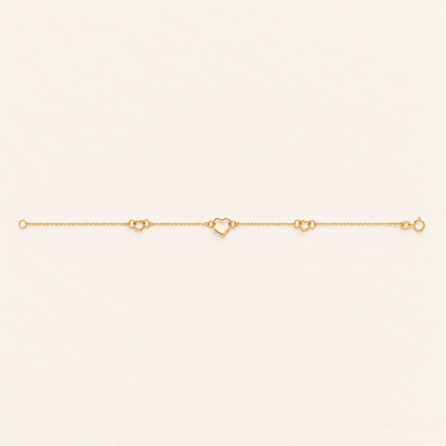 Bracelet Trois Cœurs — or jaune 9 carats