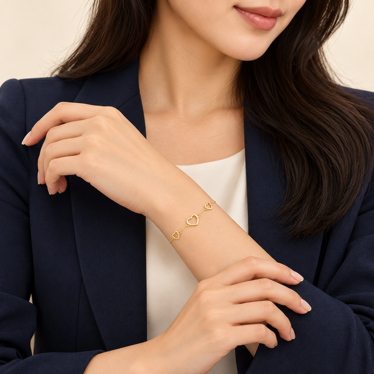 Bracelet Trois Cœurs — or jaune 9 carats