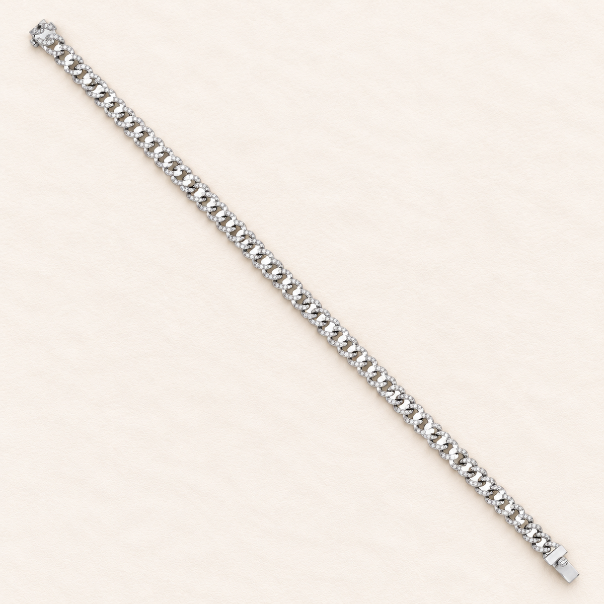Bracelet Gourmette — or blanc 9 carats et diamants 1,00 ct