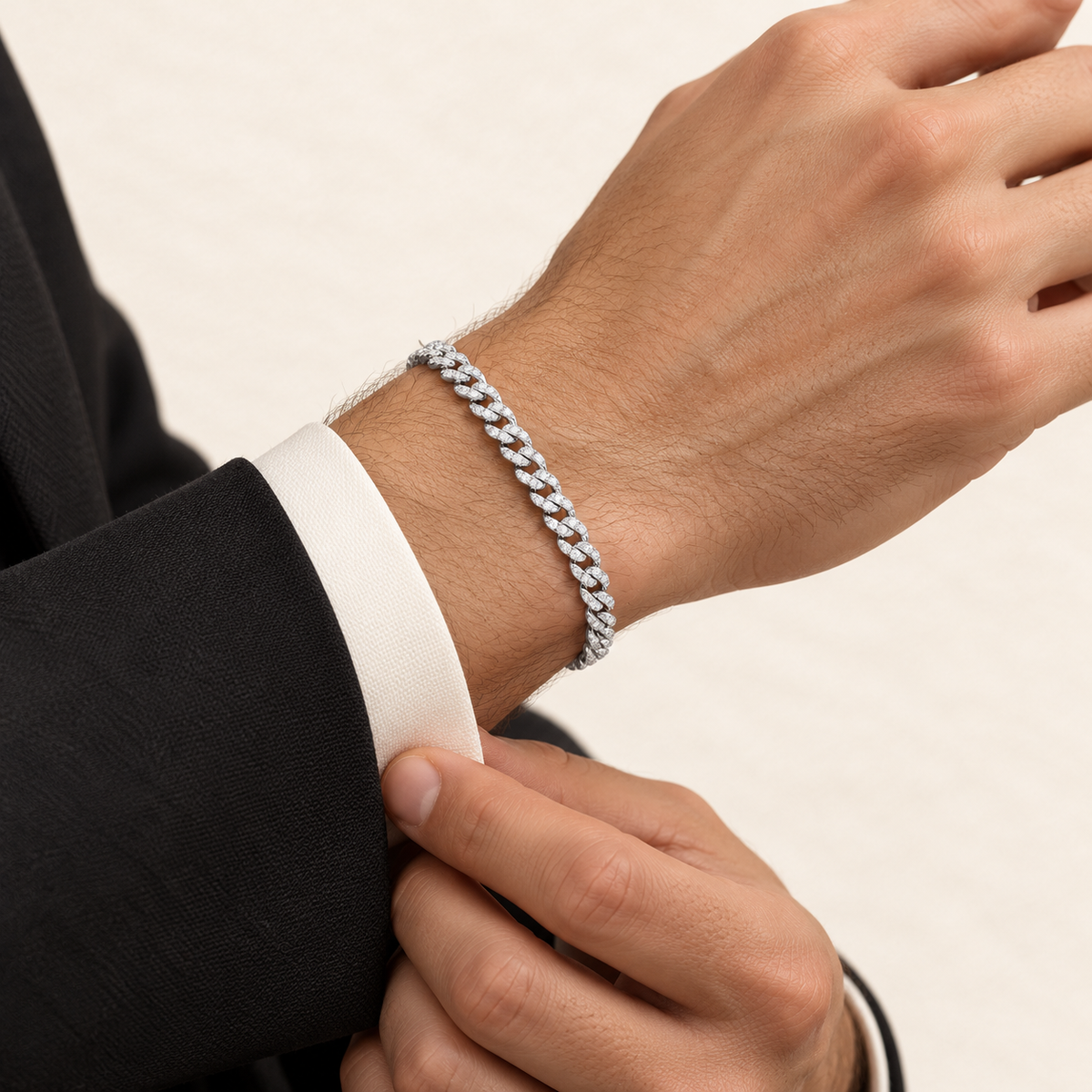 Bracelet Gourmette — or blanc 9 carats et diamants 1,00 ct