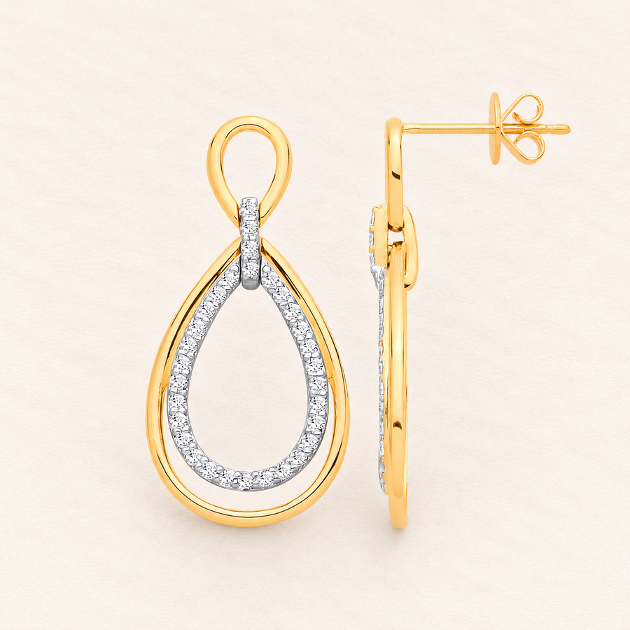 Double Drops Earrings — 9ct yellow gold and diamonds 0.49 ct