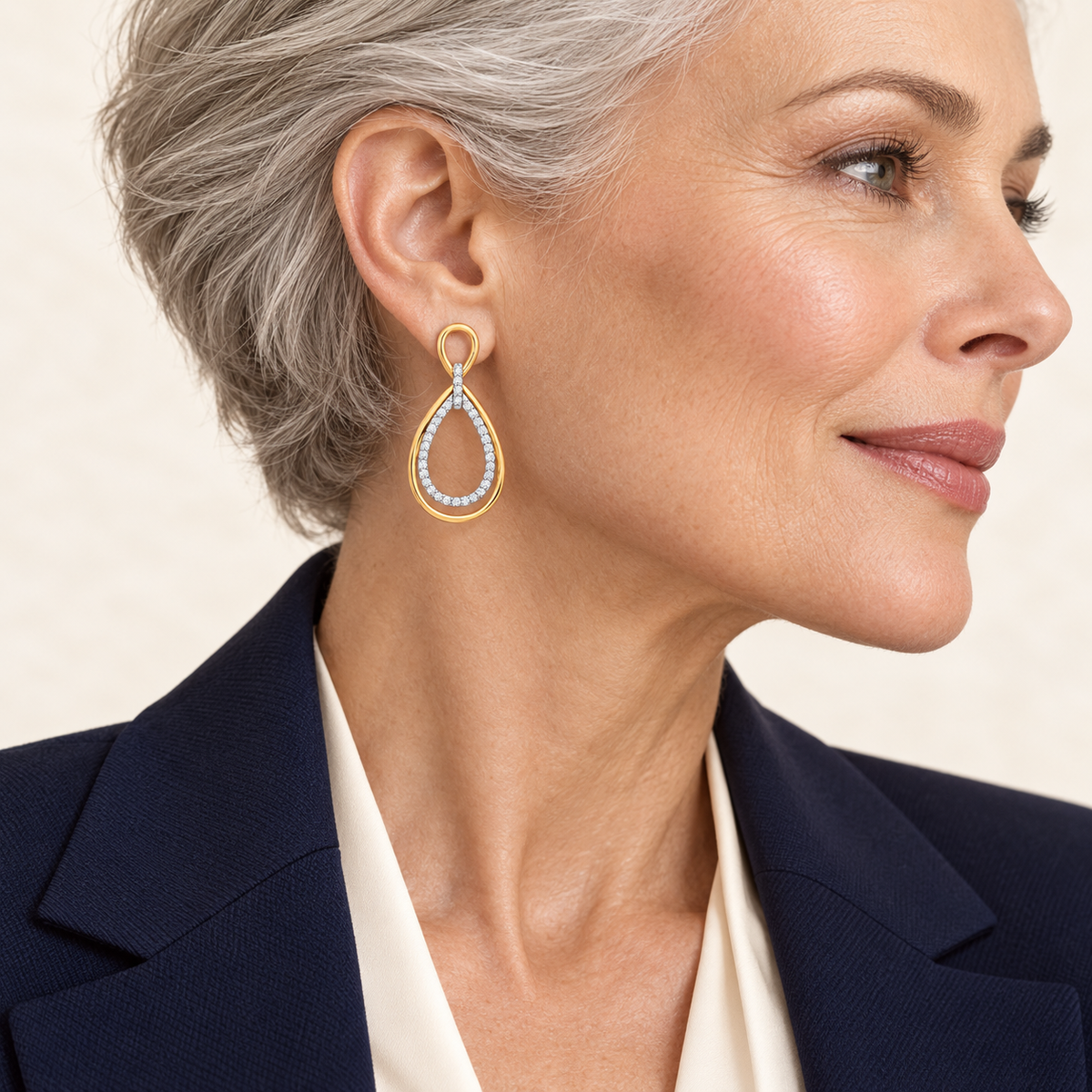 Boucles Doubles Gouttes — or jaune 9 carats et diamants 0,49 ct