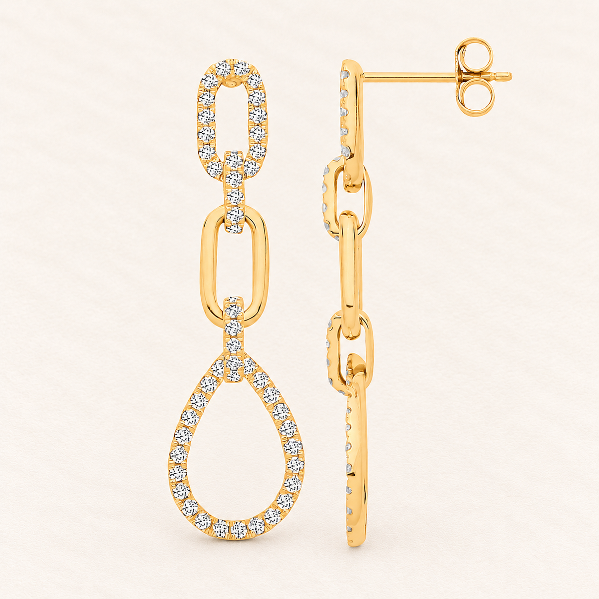 Boucles Gouttes Enchaînées — or jaune 9 carats et diamants 0,77 ct