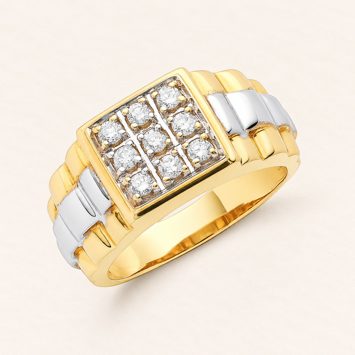 Checkerboard Signet Ring — 9ct yellow gold and diamonds 0.50 ct