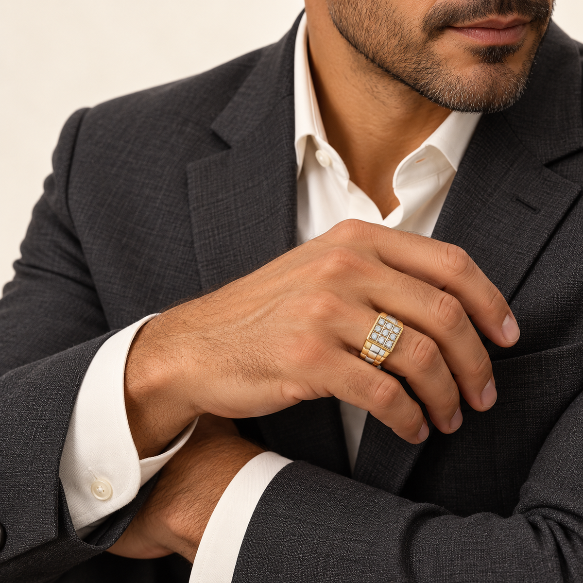 Checkerboard Signet Ring — 9ct yellow gold and diamonds 0.50 ct