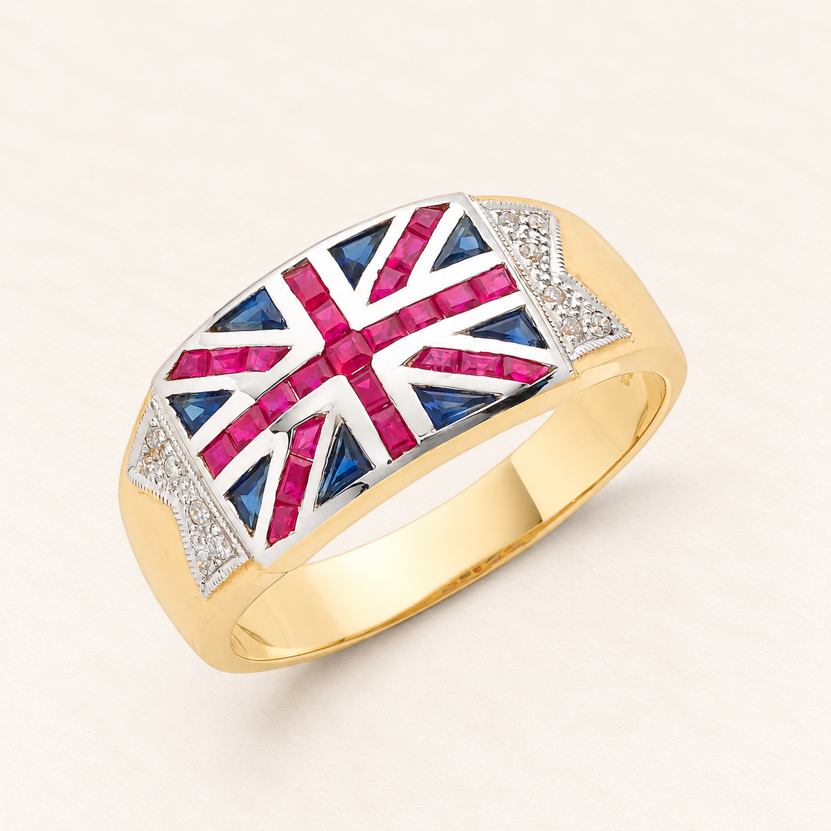 Union Signet Ring — 9ct yellow gold, rubies, sapphires and diamonds