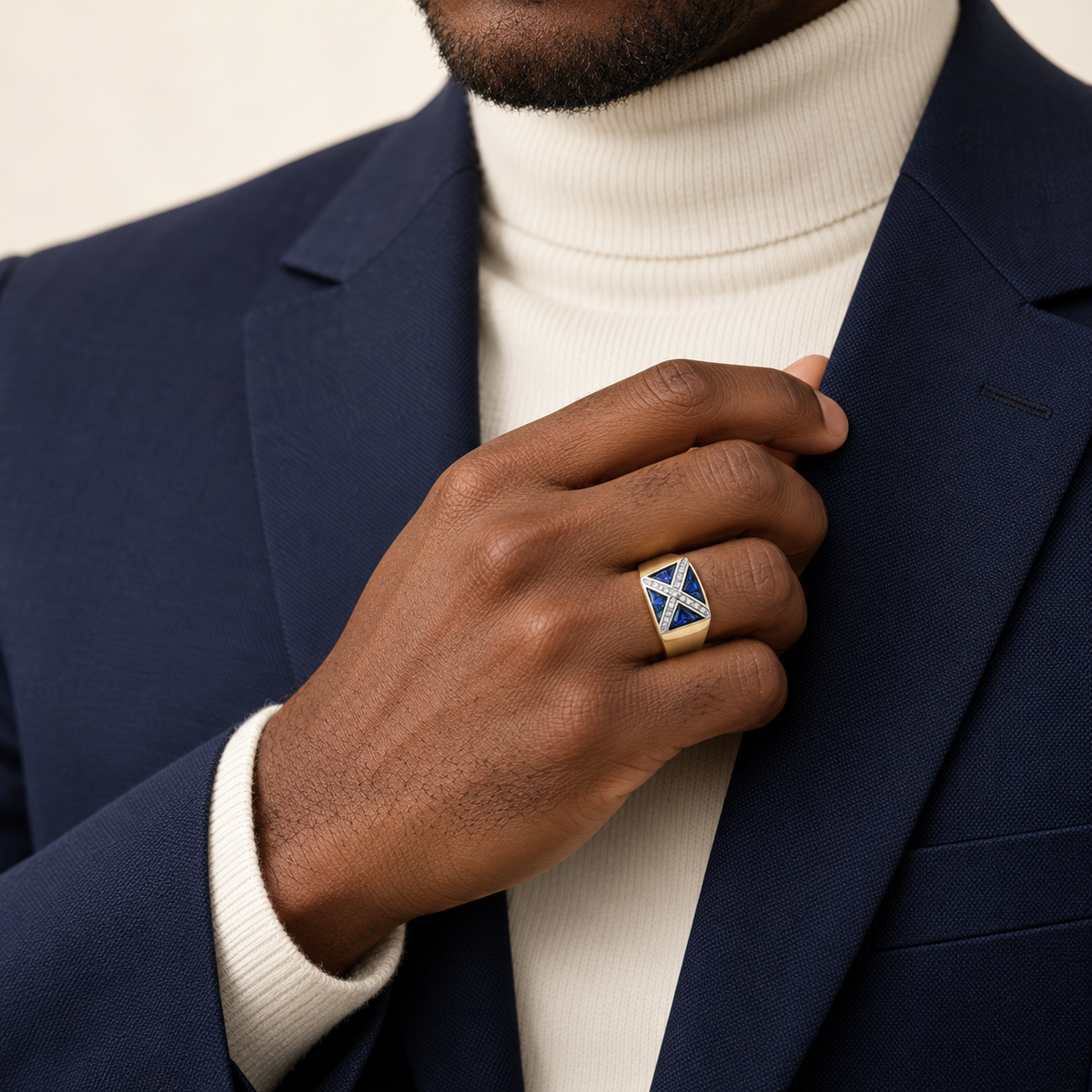 Chevalière Saphir Croisé — or jaune 9 carats et diamants