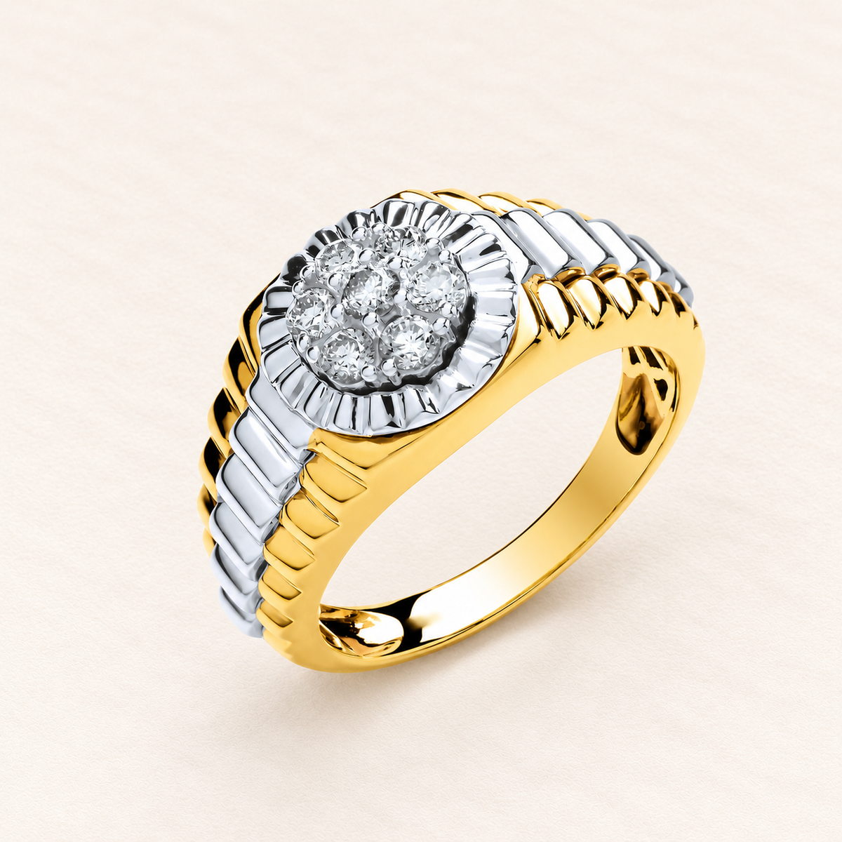 Bague Halo Cannelé — or bicolore 9 carats et diamants 0,50 ct