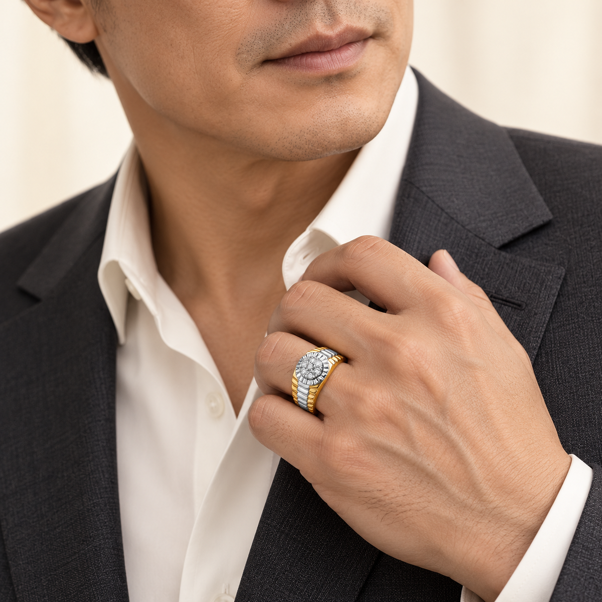Bague Halo Cannelé — or bicolore 9 carats et diamants 0,50 ct