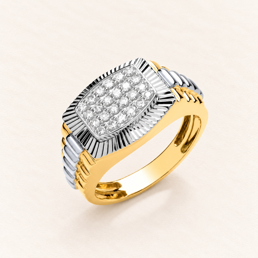 Chevalière Éclat Cannelé — or bicolore 9 carats et diamants 0,50 ct