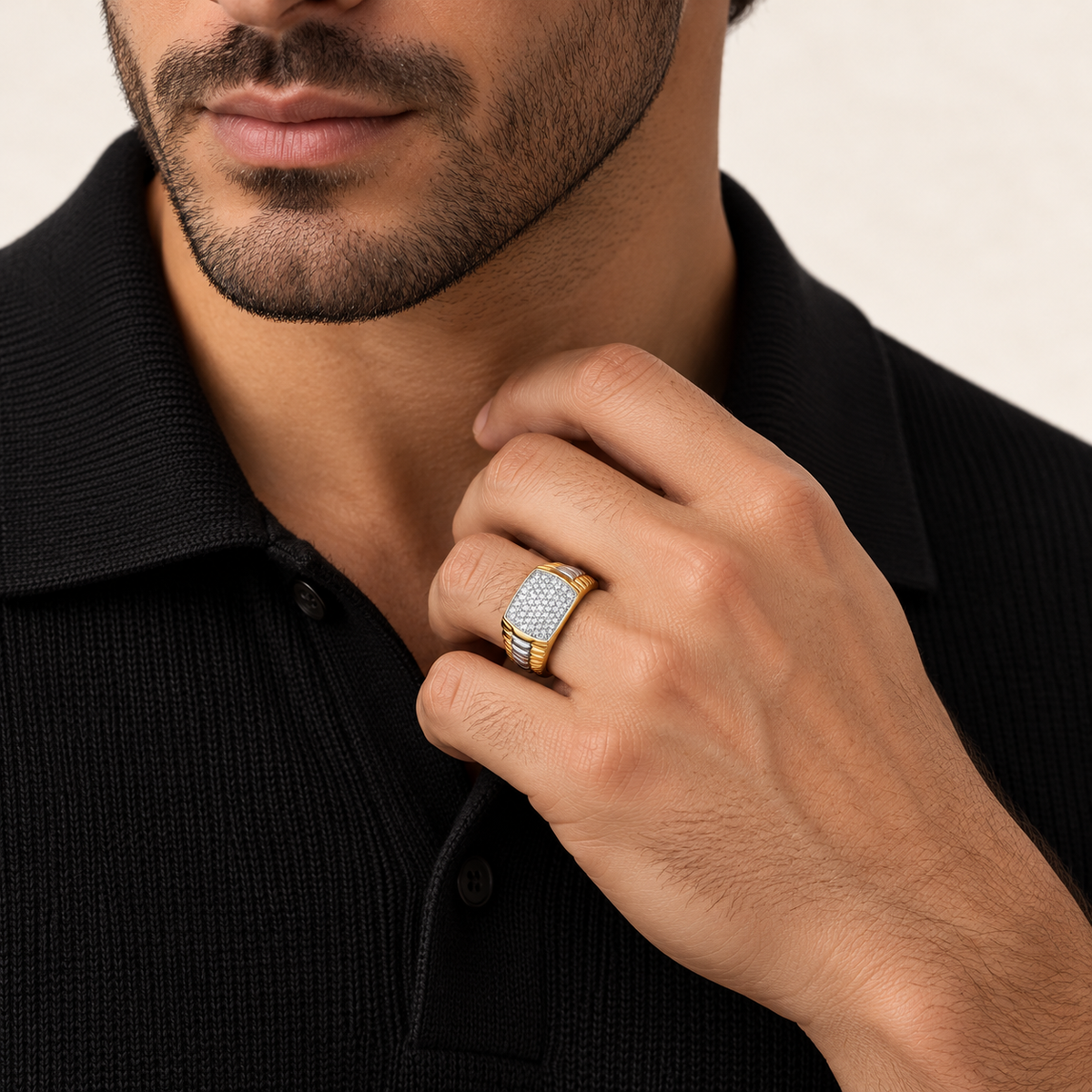 Chevalière Pavée — or 9 carats et diamants 0,50 ct