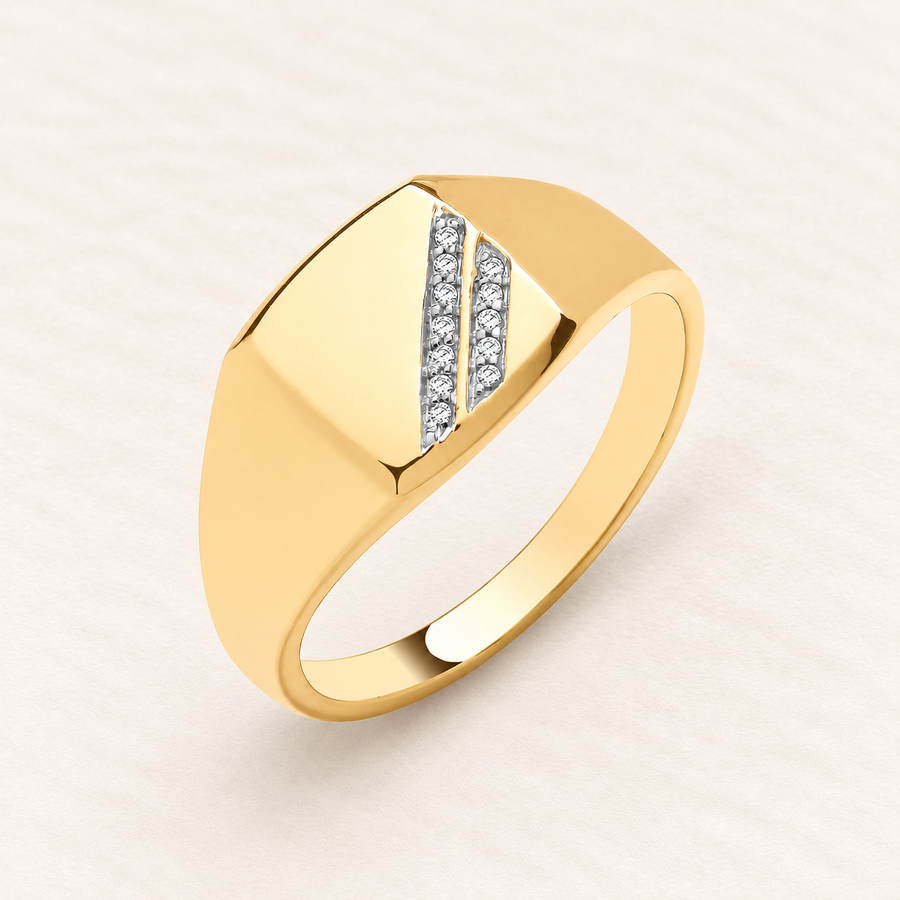 Diagonal Signet Ring — 9ct gold and diamonds 0.05 ct