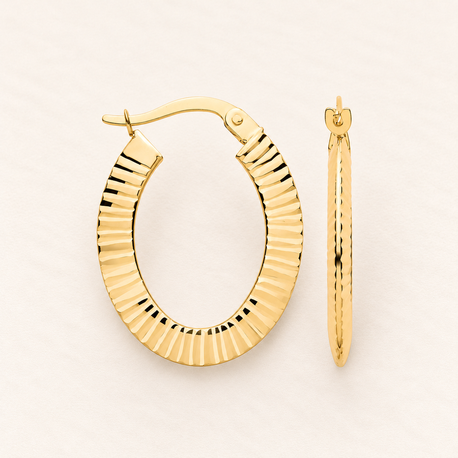 Créoles Ovales Côtelées — or jaune 9 carats