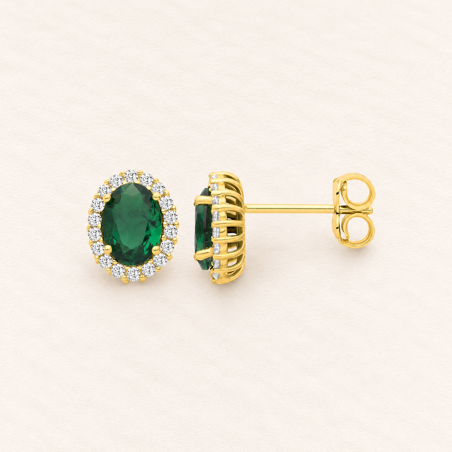 Puces Halo Vert — or jaune 9 carats et oxydes de zirconium