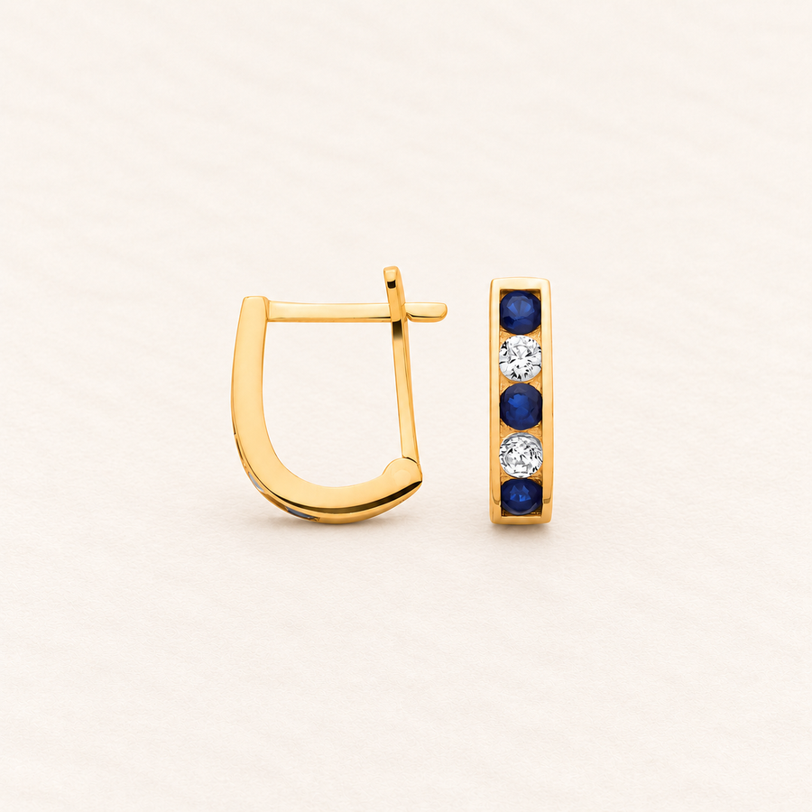 Créoles Éclats Bleus — or jaune 9 carats et oxydes de zirconium
