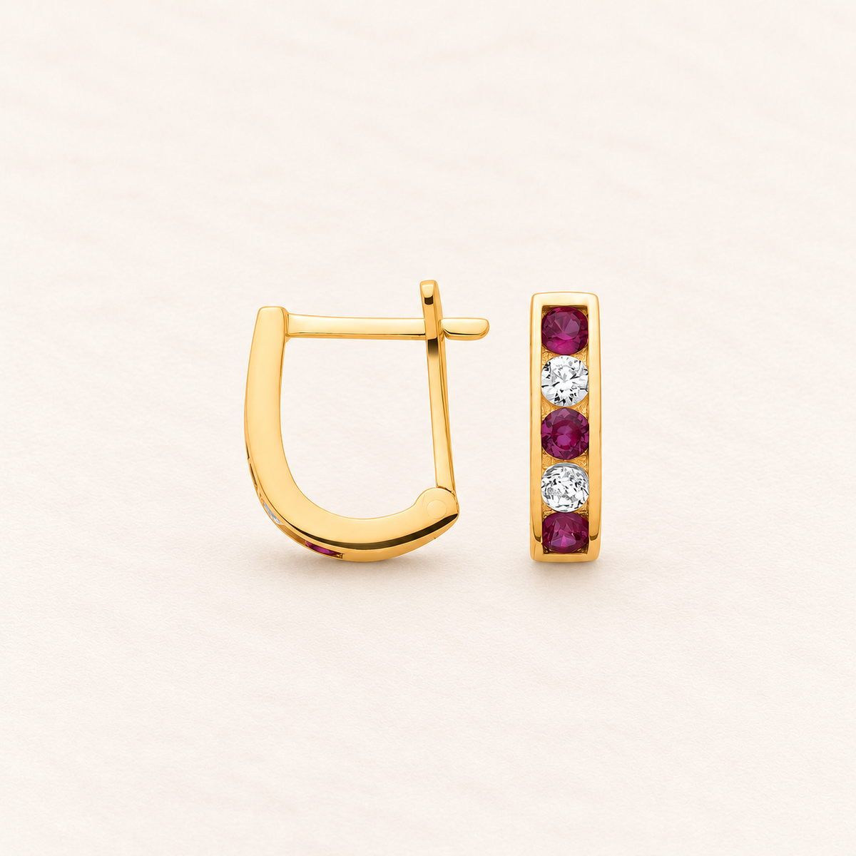 Red Radiance Hoop Earrings — 9ct yellow gold and cubic zirconia