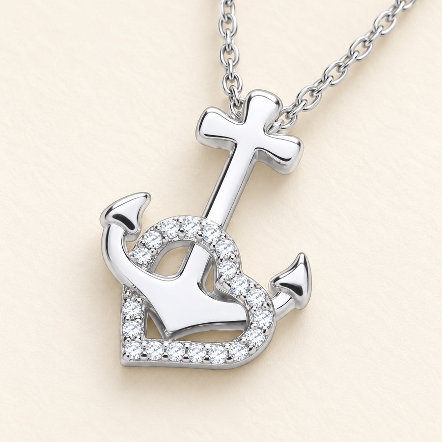 Pendentif cœur ancre en zirconium avec chaîne — argent 925